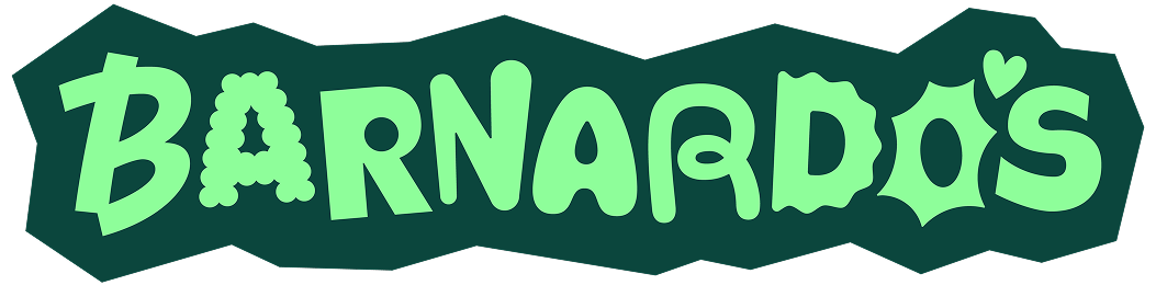 Barnardo’s logo in playful green and dark teal lettering.