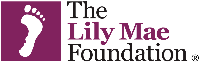 The Lily Mae Foundation logo featuring a baby footprint and stylised text in black and purple.