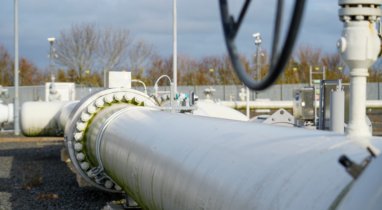 Gas pipeline infrastructure at an industrial site.
