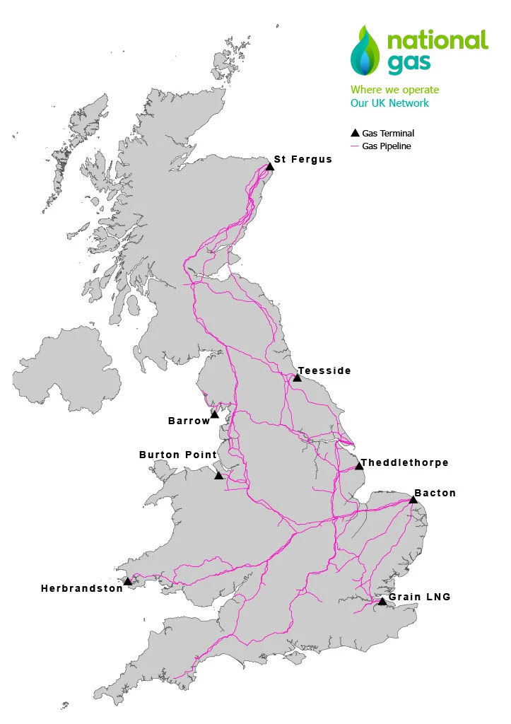 Overview map of the gas National Transmission System