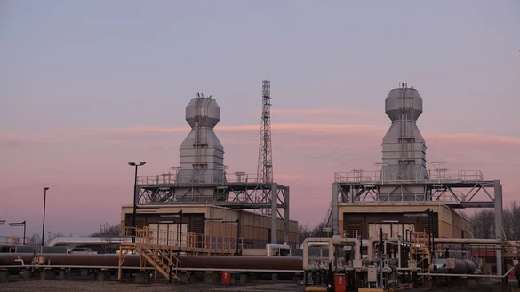 Two industrial work sites at dusk 