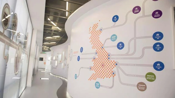 Diagram of gas network in Britain shown on a white and curved wall