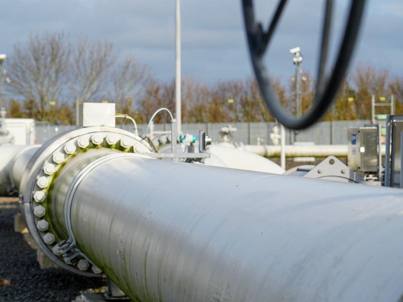 Gas pipeline infrastructure at an industrial site.
